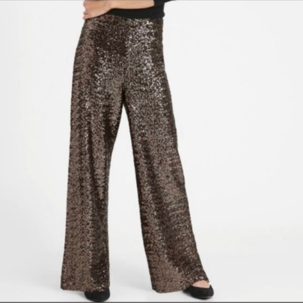 NEW Banana Republic | High-Rise Wide Leg Sequin Pants - Picture 3 of 13
